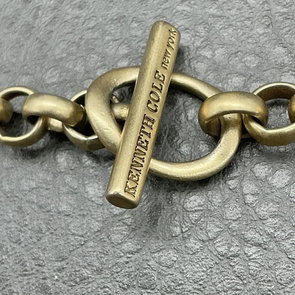 Kenneth Cole New‎ York Necklace Brown Wood Beads Gold Tone Chain Toggle Clasp